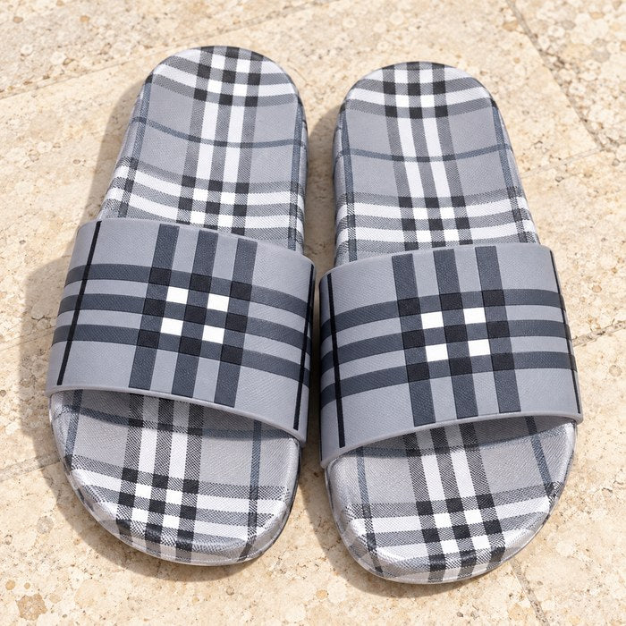 Plaid check slides in gray - detail view