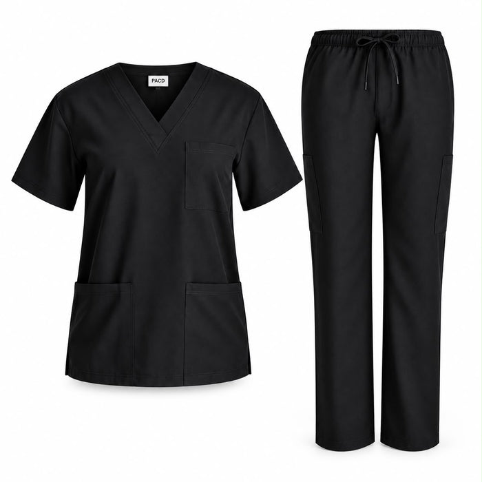 Uniform Style 1136 scrub set in black - front view