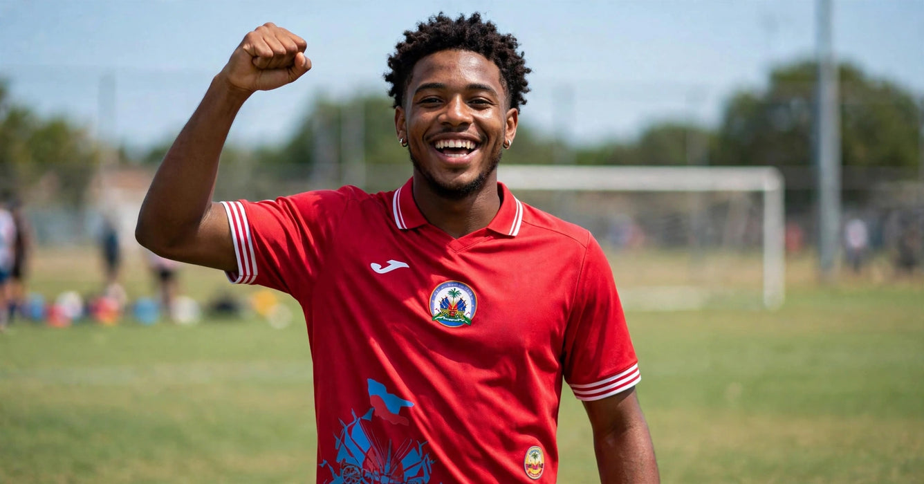 Haiti red jersey worn on a soccer field