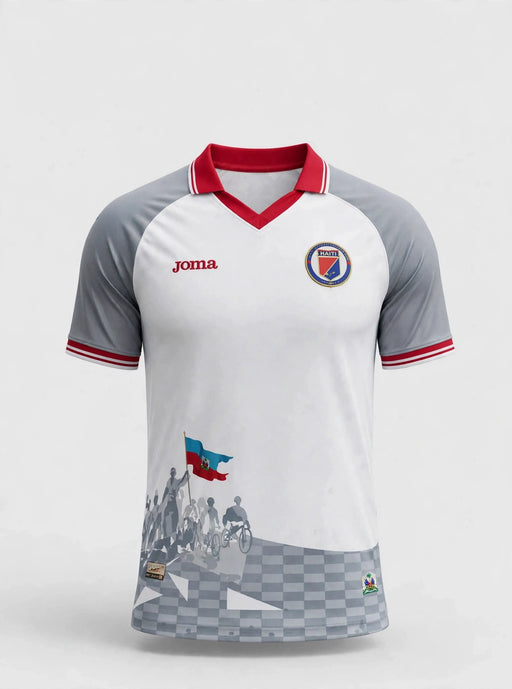 Haiti jersey in white and gray - studio front view