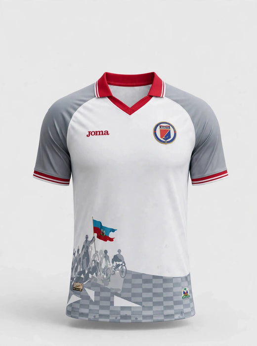 Haiti jersey in white and gray - studio front view