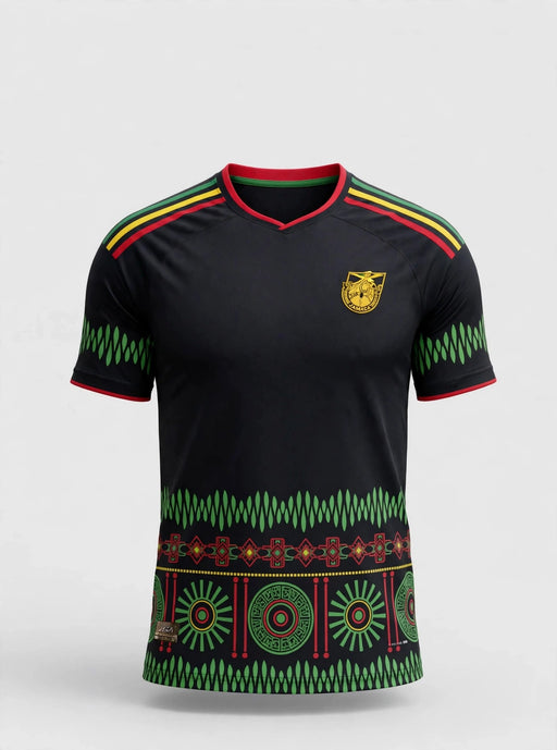 Jamaica jersey in black and green - studio front view