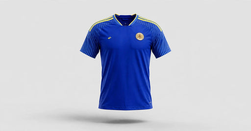 Jersey with blue and yellow trim - studio front view