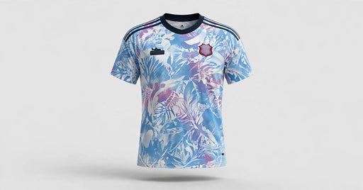 Patterned jersey in light blue - studio front view