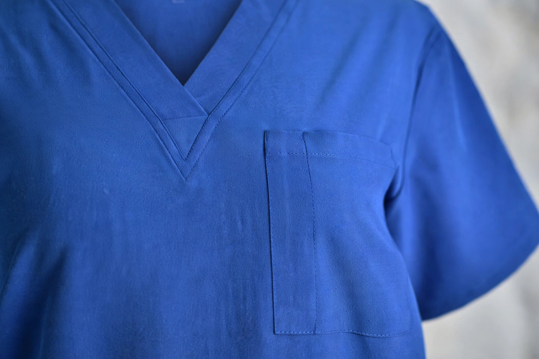 Blue scrub set detail view