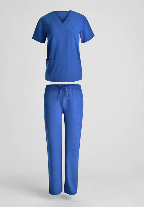 Beverly Hills Uniforms Style 1136 scrub set in blue - studio front view