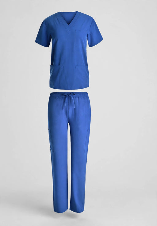 Beverly Hills Uniforms Style 1136 scrub set in blue - studio front view