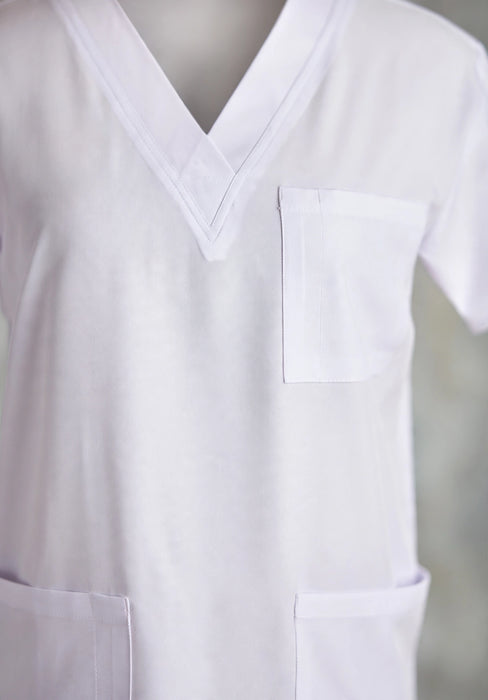 White scrub set detail view
