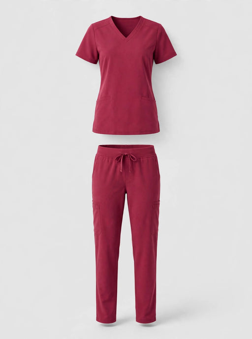 Beverly Hills Uniforms Style 1143 scrub set in berry - studio front view