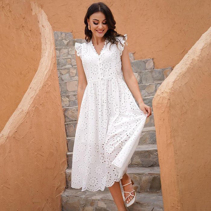 Hollow Out Pure Cotton Summer Dress