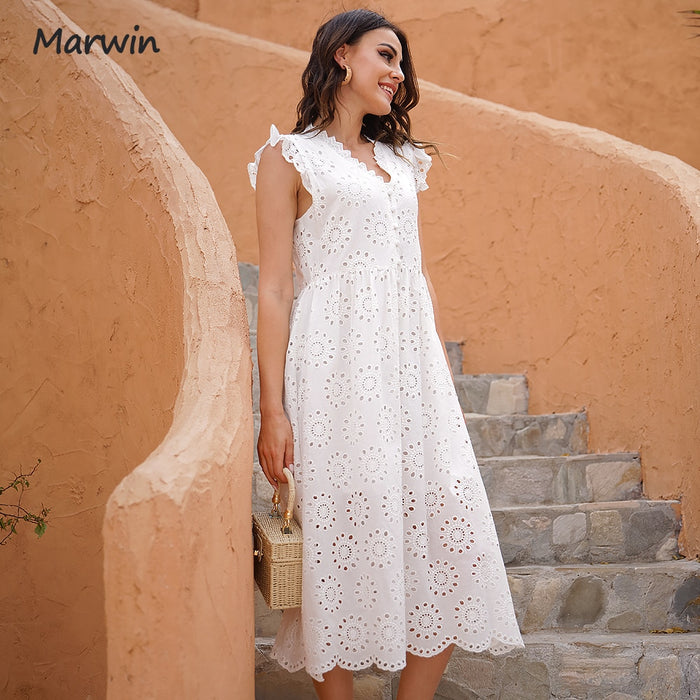 Hollow Out Pure Cotton Summer Dress