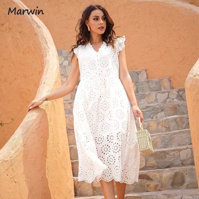 Hollow Out Pure Cotton Summer Dress