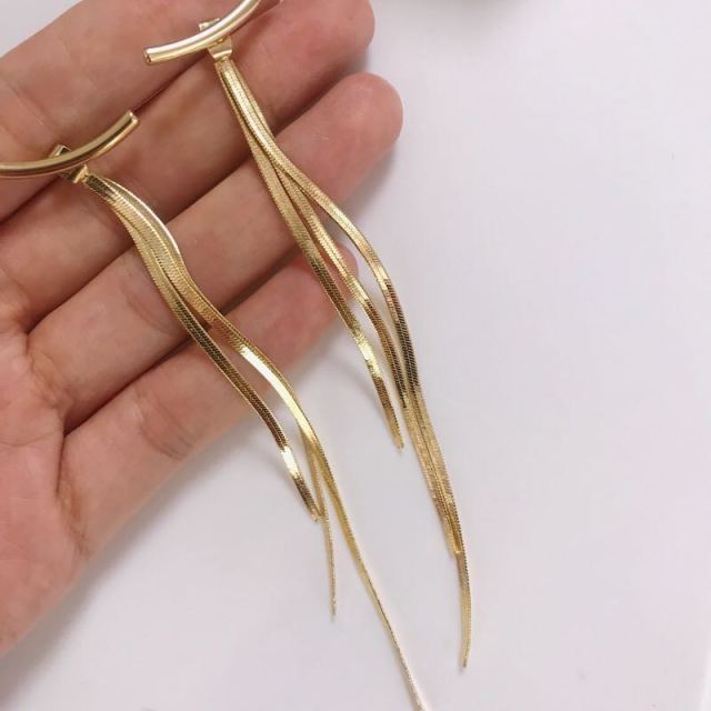 Vintage Gold Long Thread Tassel Drop Earrings