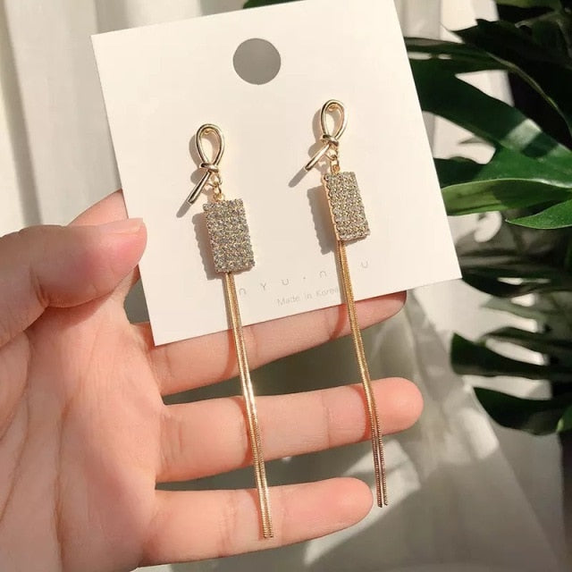 Vintage Gold Long Thread Tassel Drop Earrings