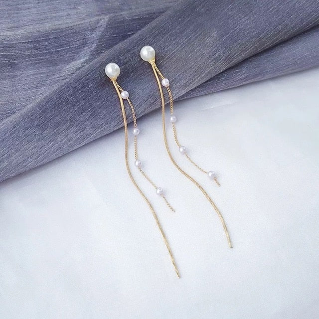 Vintage Gold Long Thread Tassel Drop Earrings