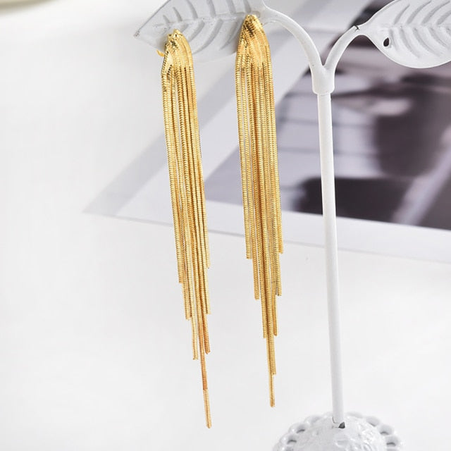 Vintage Gold Long Thread Tassel Drop Earrings